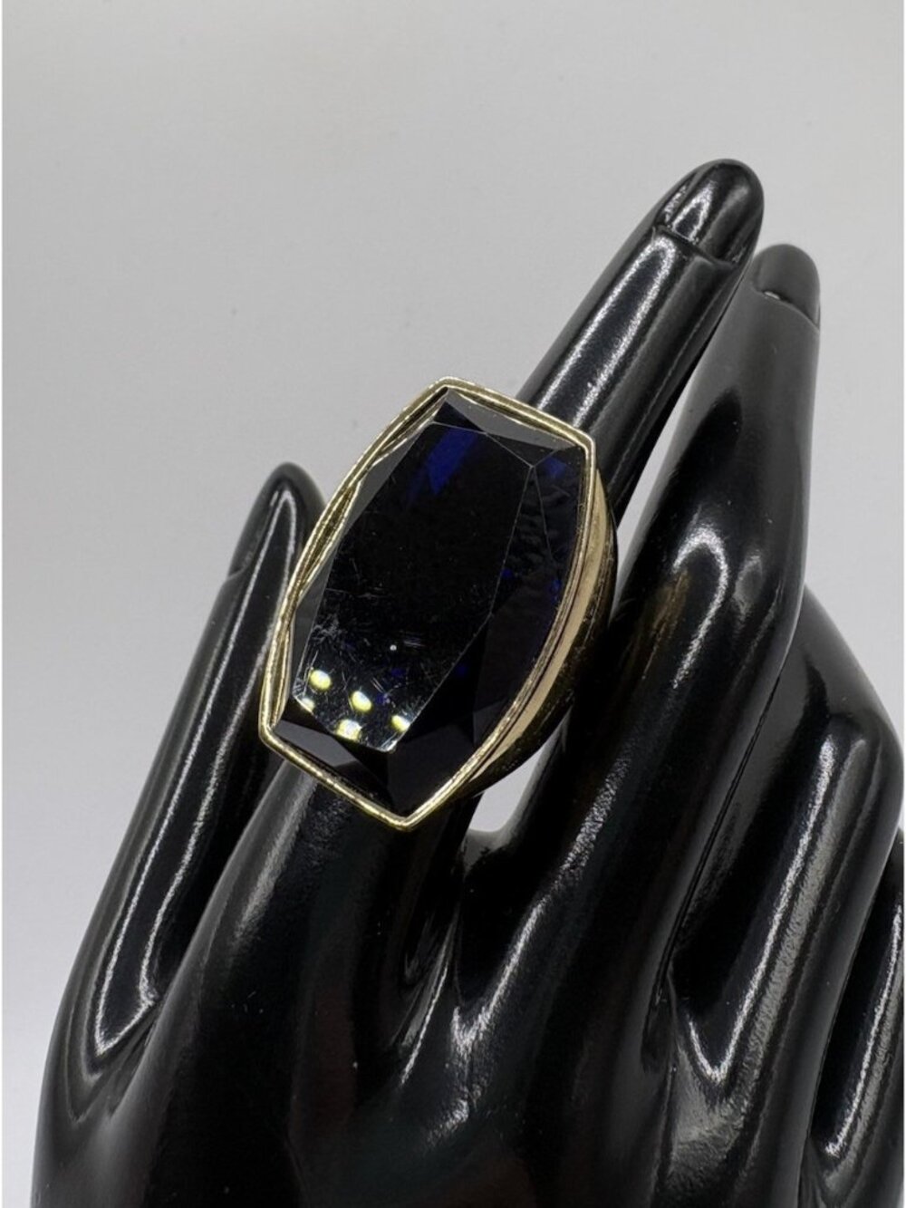 Large Chunky Trina Turk Gold Tone Blue Stone Cocktail Ring 6.5